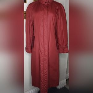 VTG Croyden Crimson Ladies Long Button Up Jacket Cotton Blend Corduroy Accents